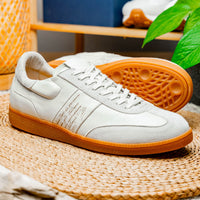 Shizzo Signature Sueded Baby Calfskin Leather Sneaker in White by Zelli Italia