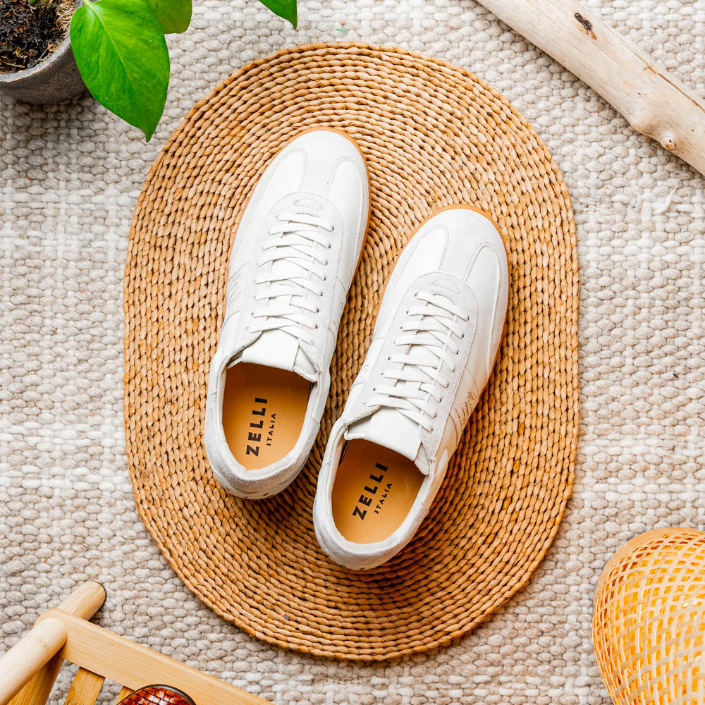 Shizzo Signature Sueded Baby Calfskin Leather Sneaker in White by Zelli Italia