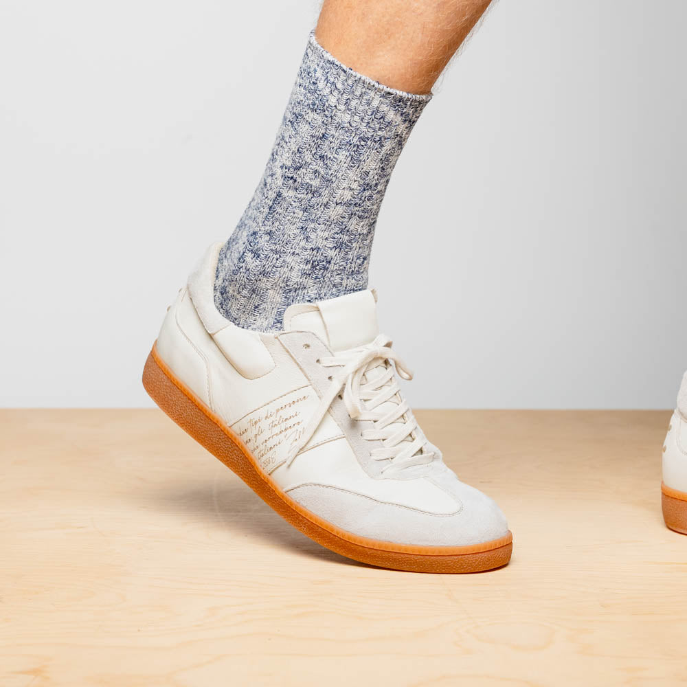 Shizzo Signature Sueded Baby Calfskin Leather Sneaker in White by Zelli Italia