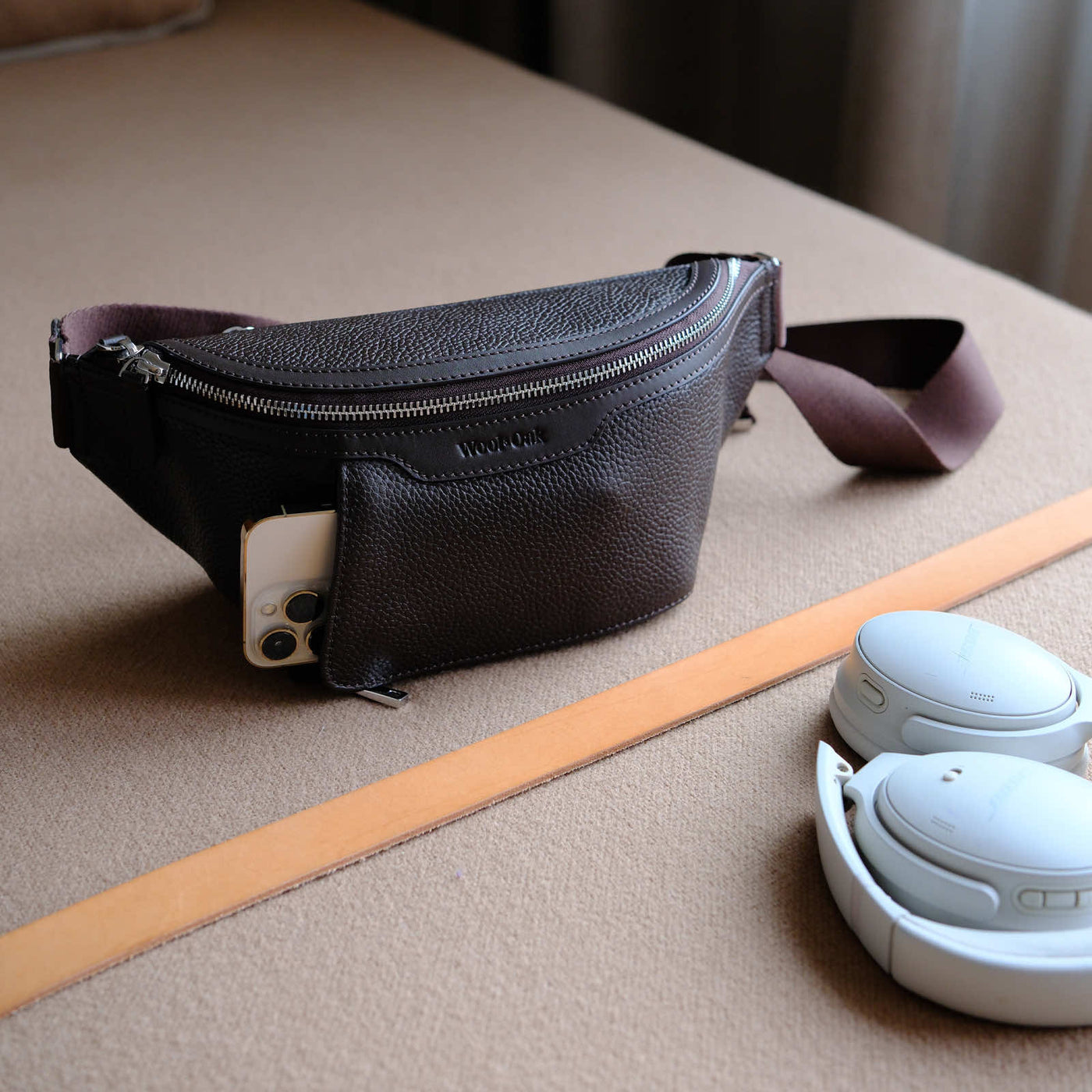Alto Leather Sling Bag in Chocolate by Wool & Oak