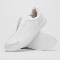 Spettacolare Italian Pebble Grain Calfskin Slip-On Sneaker in White by Zelli Italia