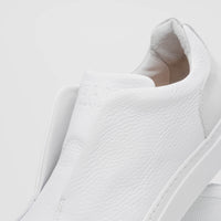 Spettacolare Italian Pebble Grain Calfskin Slip-On Sneaker in White by Zelli Italia