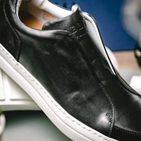Spettacolare Italian Glove Baby Calf Slip-On Sneaker in Black by Zelli Italia