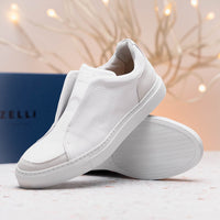 Spettacolare Italian Pebble Grain Calfskin Slip-On Sneaker in White by Zelli Italia