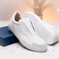 Spettacolare Italian Pebble Grain Calfskin Slip-On Sneaker in White by Zelli Italia
