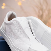 Spettacolare Italian Pebble Grain Calfskin Slip-On Sneaker in White by Zelli Italia