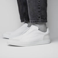 Spettacolare Italian Pebble Grain Calfskin Slip-On Sneaker in White by Zelli Italia