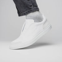Spettacolare Italian Pebble Grain Calfskin Slip-On Sneaker in White by Zelli Italia