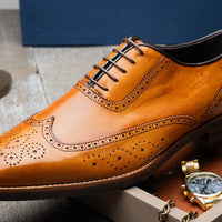 Stephano Wingtip Italian Calfskin Oxford in Camel by Zelli Italia