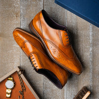 Stephano Wingtip Italian Calfskin Oxford in Camel by Zelli Italia