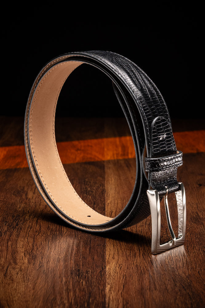 Teju Lizard Dress Belt in Black by Zelli Italia