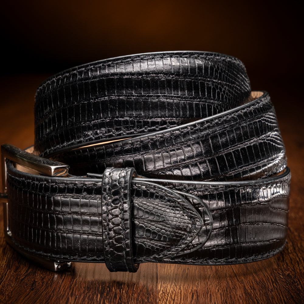 Teju Lizard Dress Belt in Black by Zelli Italia