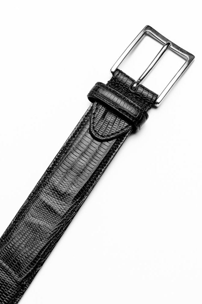Teju Lizard Dress Belt in Black by Zelli Italia