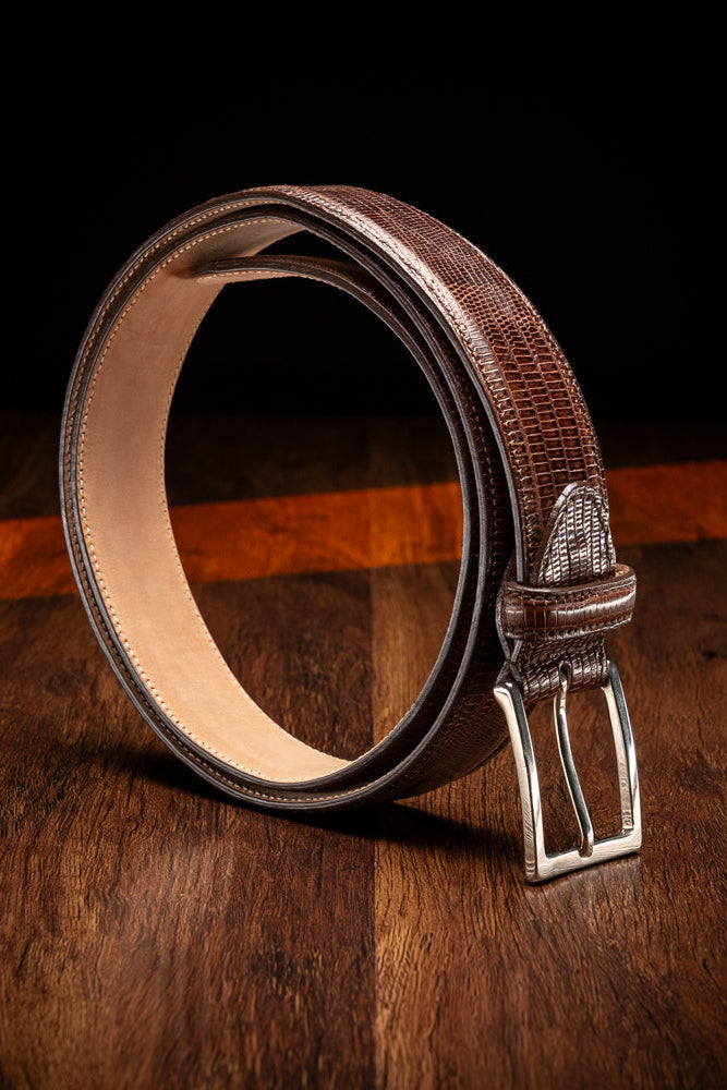 Teju Lizard Dress Belt in Brown by Zelli Italia
