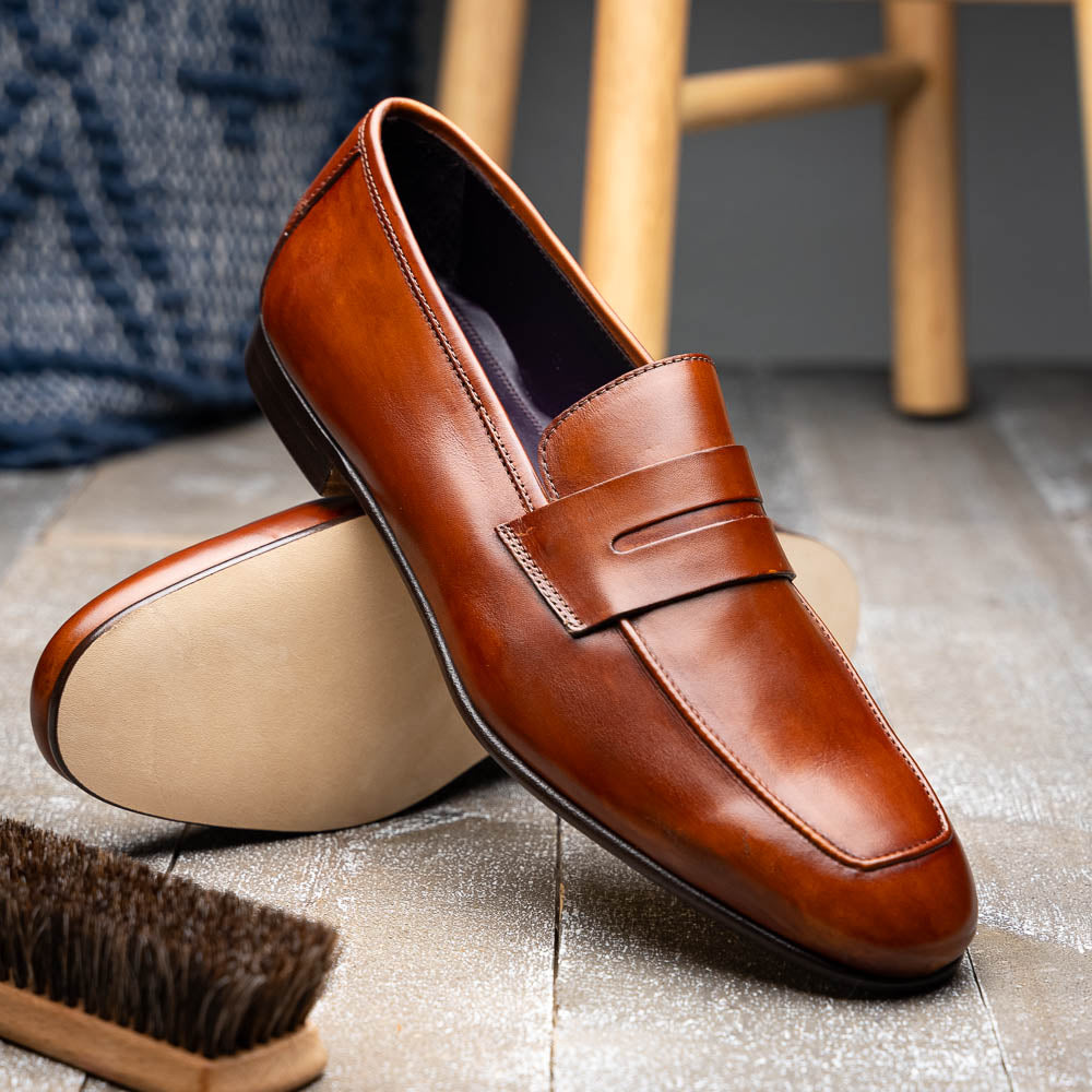 Tippa Italian Calfskin Penny Loafer in Cognac by Zelli Italia