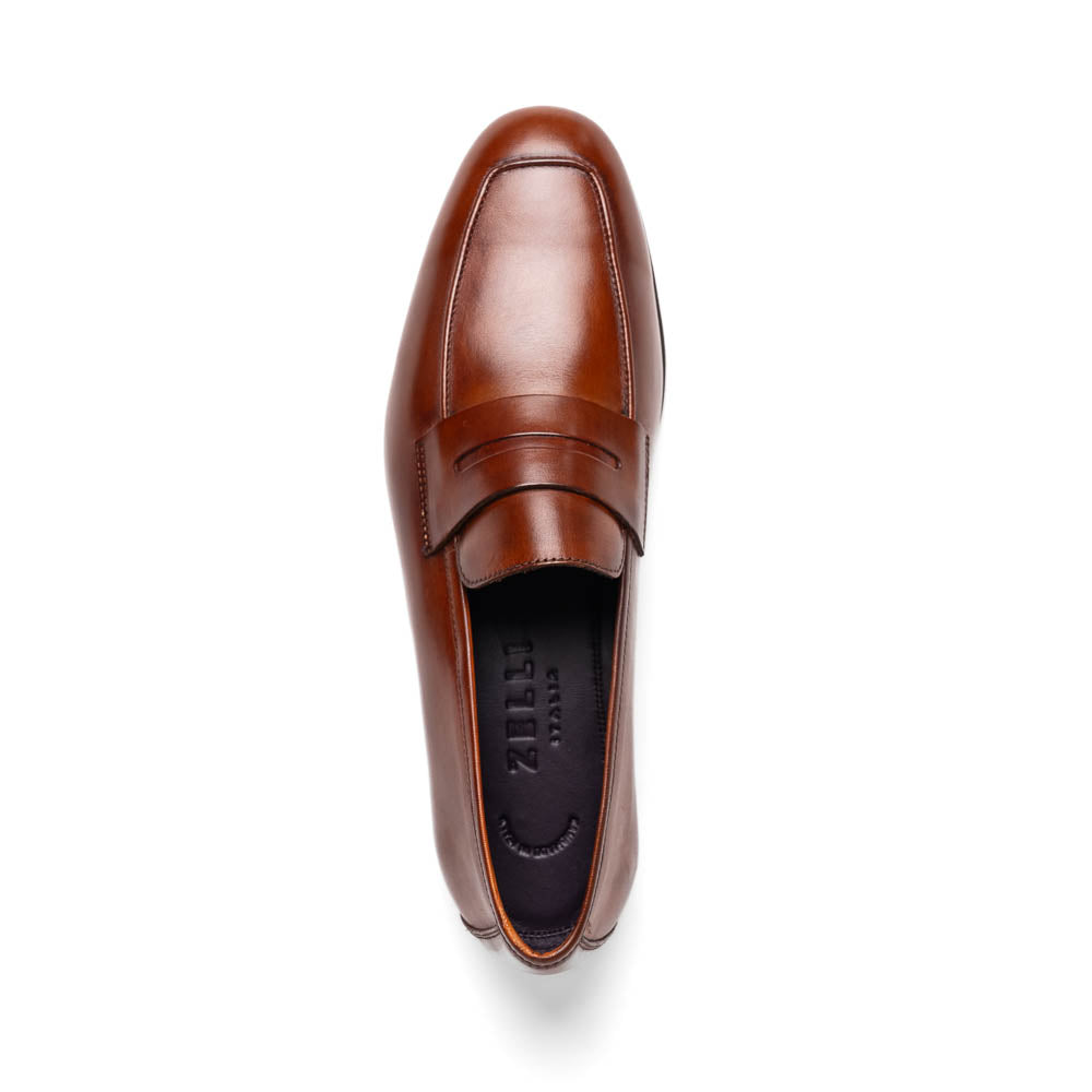 Tippa Italian Calfskin Penny Loafer in Cognac by Zelli Italia