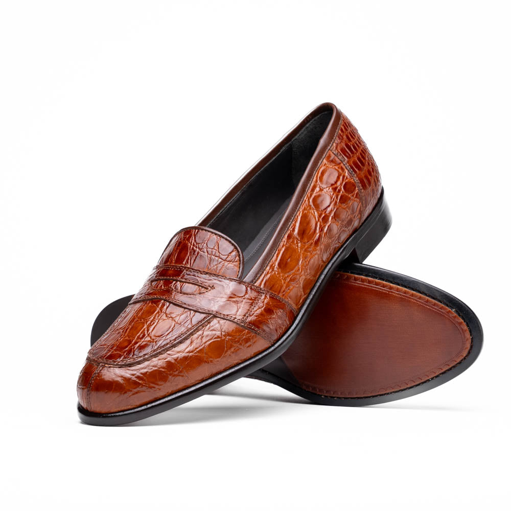 Tuscany Crocodile Penny Loafer in Cognac by Zelli Italia
