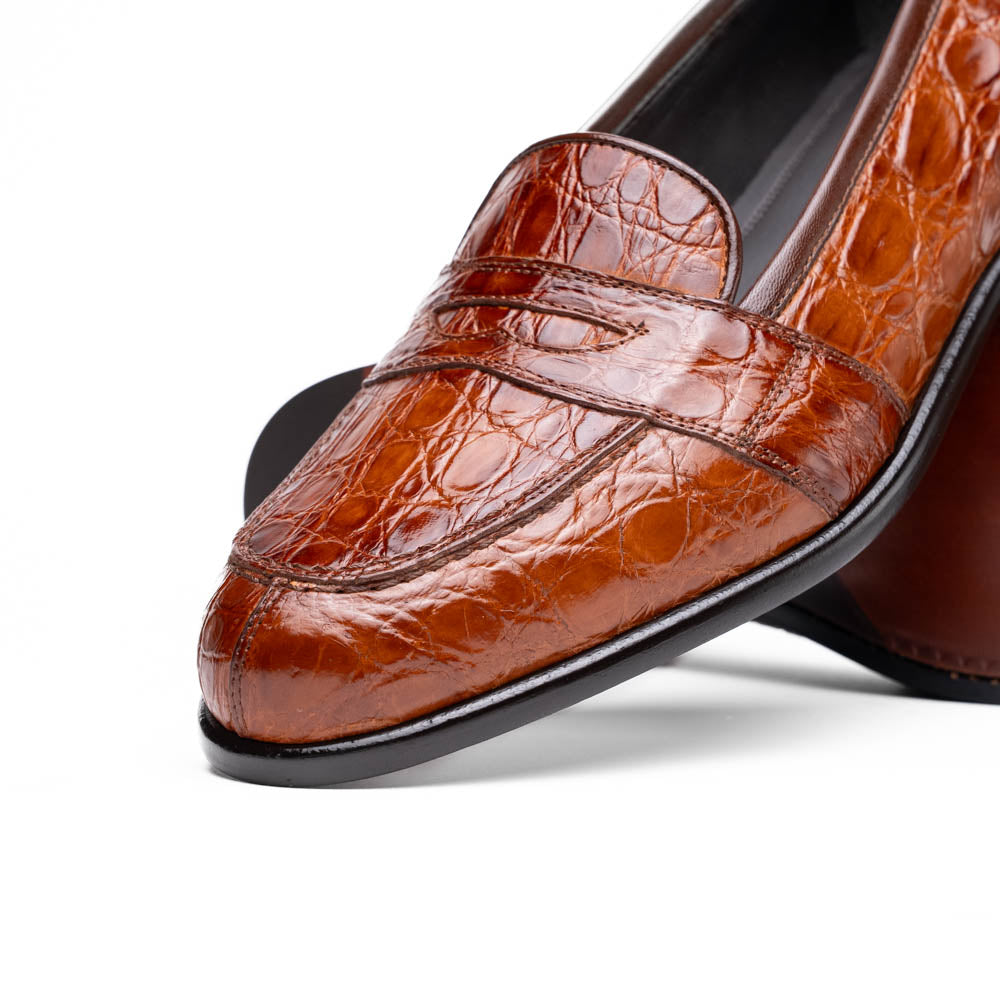 Tuscany Crocodile Penny Loafer in Cognac by Zelli Italia