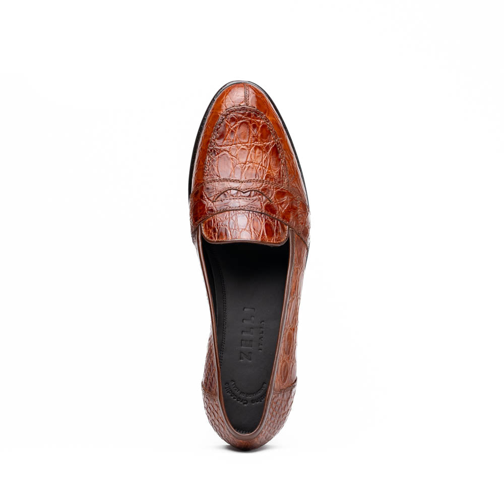 Tuscany Crocodile Penny Loafer in Cognac by Zelli Italia