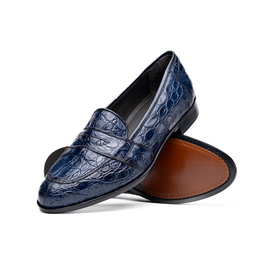 Tuscany Crocodile Penny Loafer in Navy by Zelli Italia