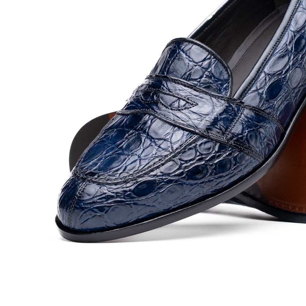 Tuscany Crocodile Penny Loafer in Navy by Zelli Italia