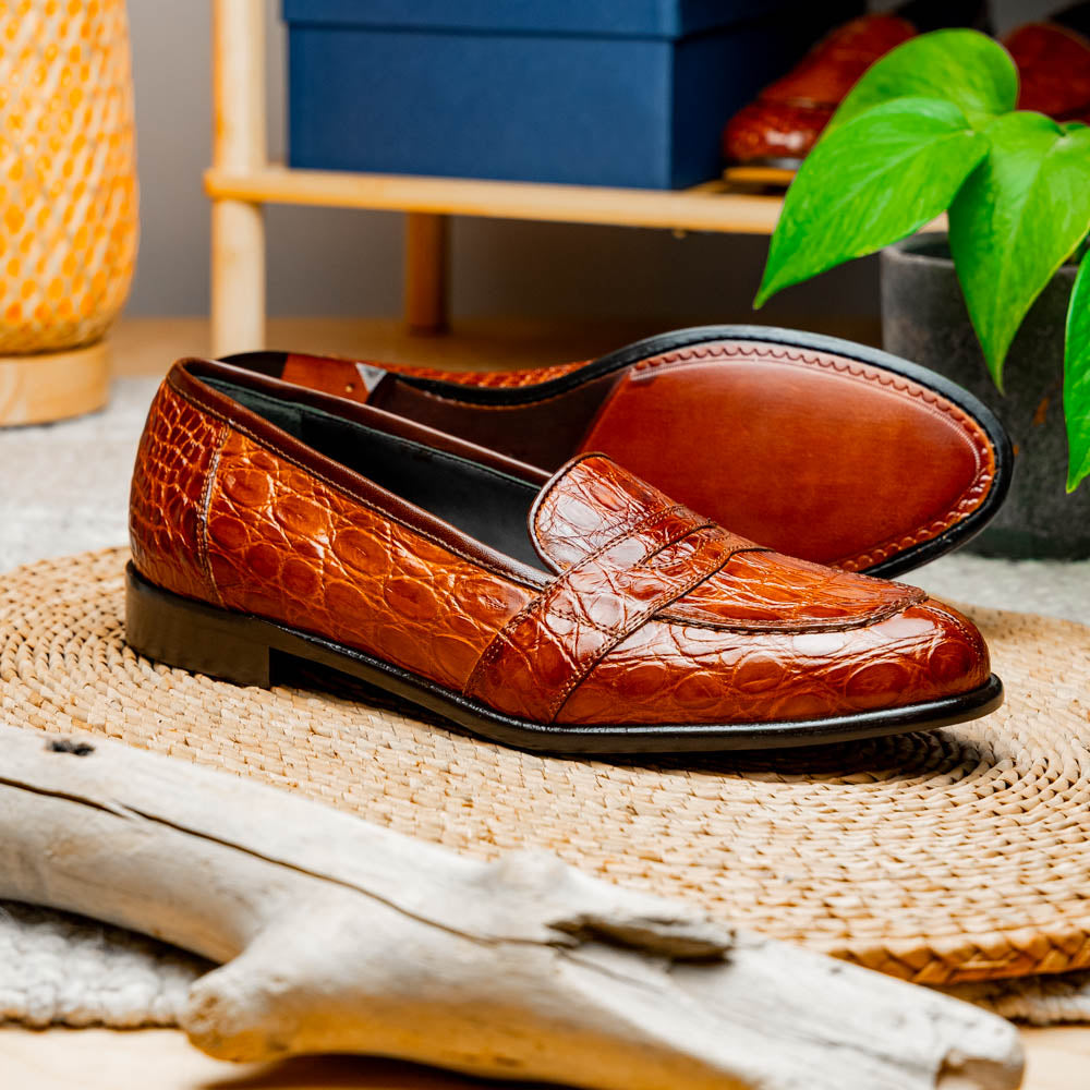 Tuscany Crocodile Penny Loafer in Cognac by Zelli Italia