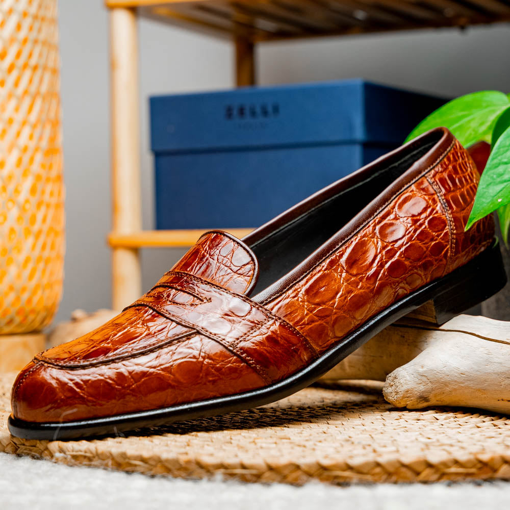 Tuscany Crocodile Penny Loafer in Cognac by Zelli Italia
