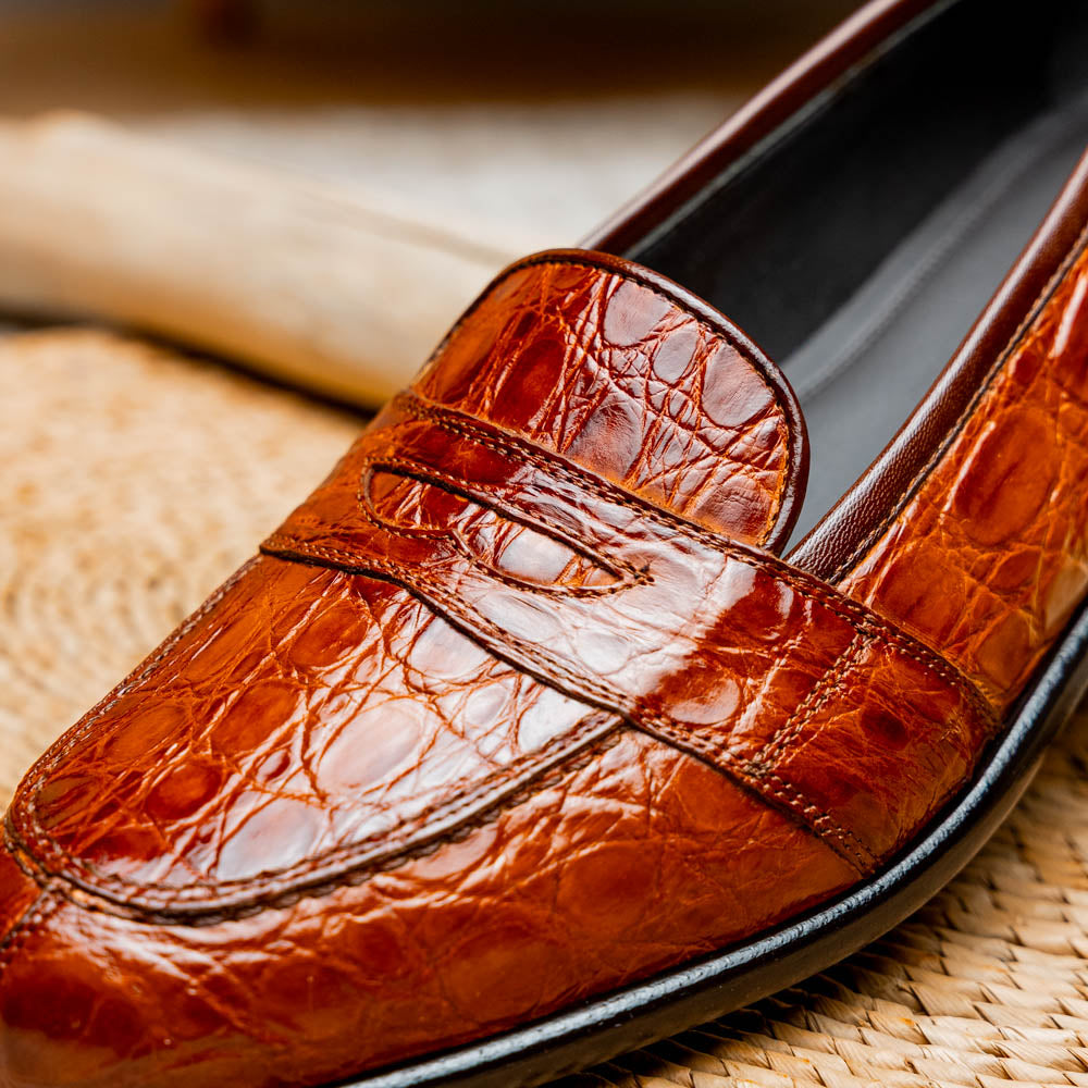 Tuscany Crocodile Penny Loafer in Cognac by Zelli Italia
