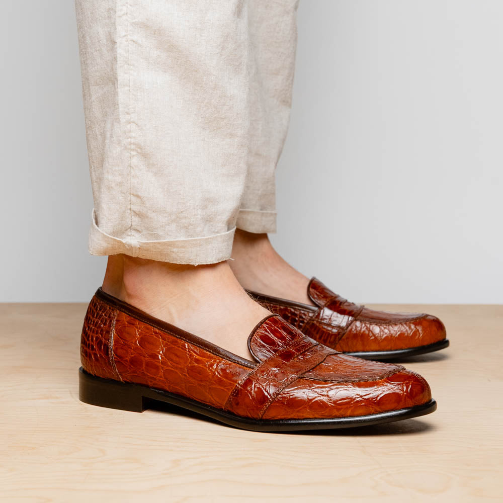 Tuscany Crocodile Penny Loafer in Cognac by Zelli Italia