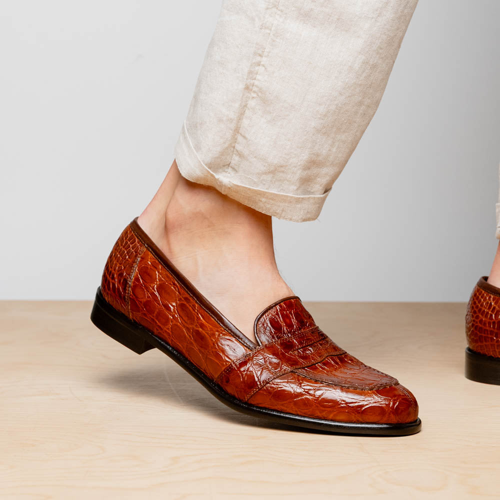 Tuscany Crocodile Penny Loafer in Cognac by Zelli Italia