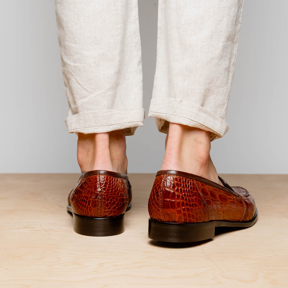 Tuscany Crocodile Penny Loafer in Cognac by Zelli Italia