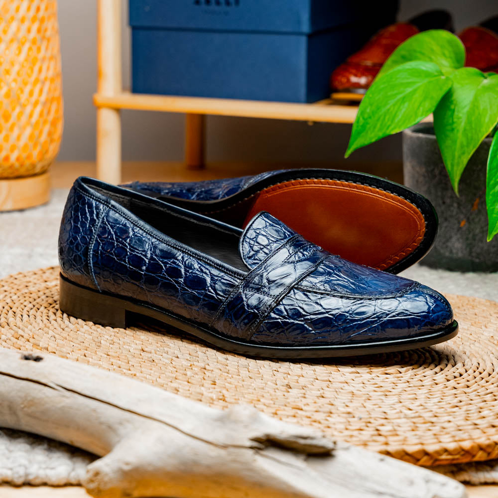 Tuscany Crocodile Penny Loafer in Navy by Zelli Italia