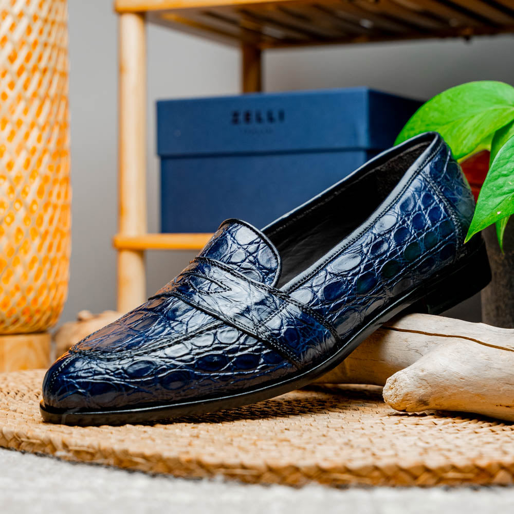 Tuscany Crocodile Penny Loafer in Navy by Zelli Italia