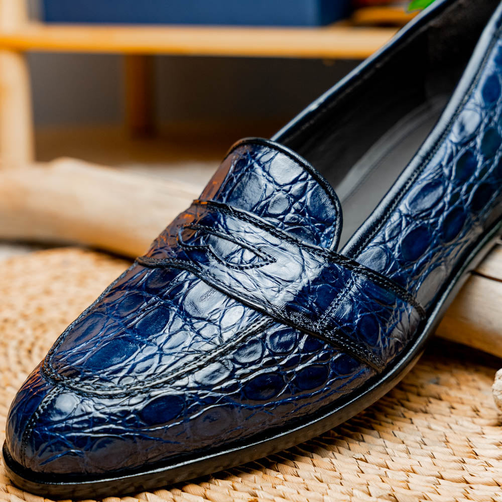 Tuscany Crocodile Penny Loafer in Navy by Zelli Italia