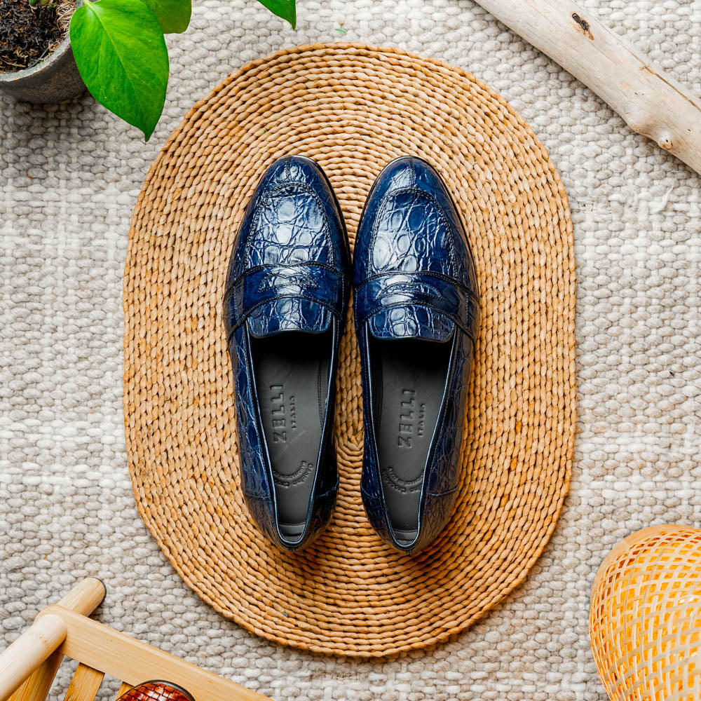 Tuscany Crocodile Penny Loafer in Navy by Zelli Italia