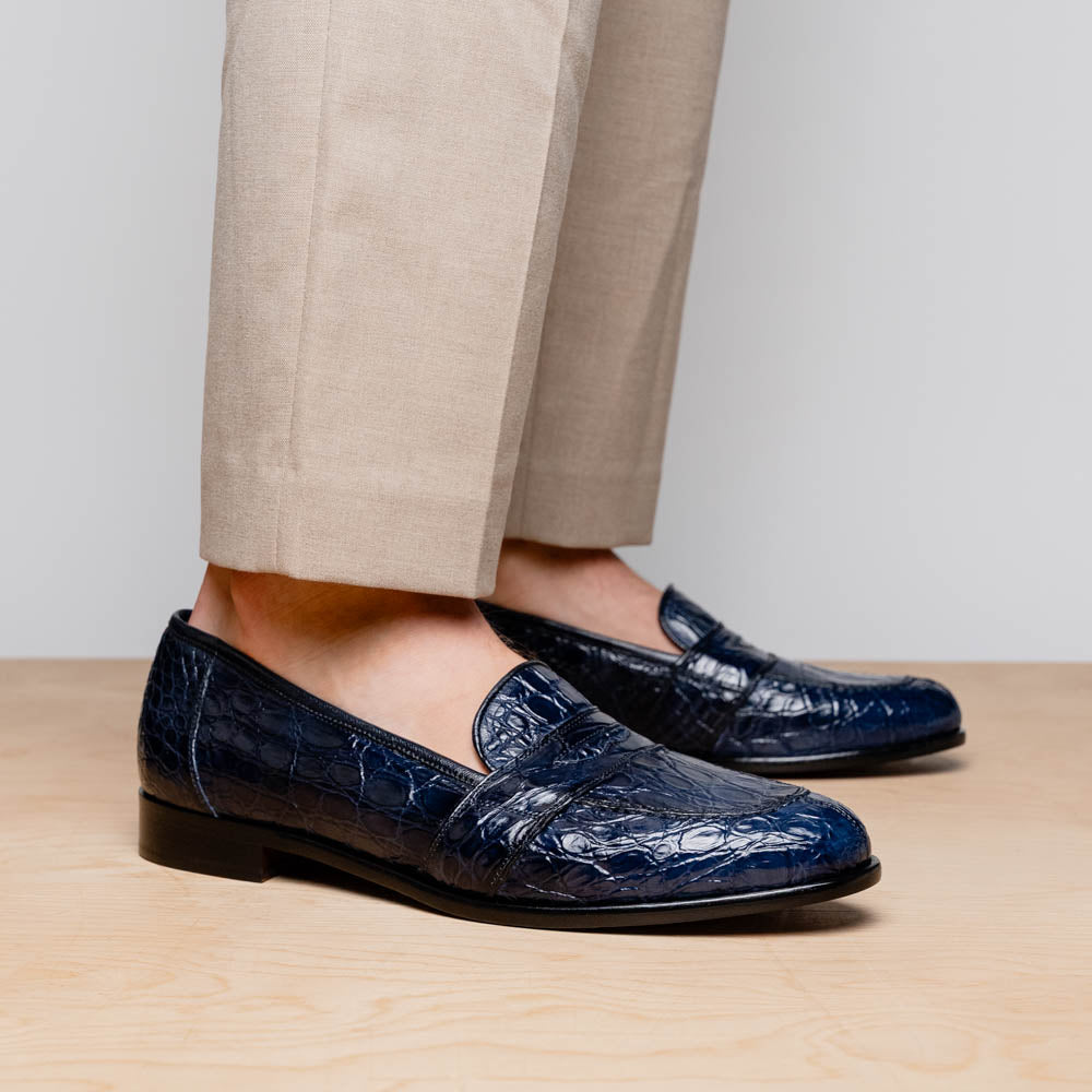 Tuscany Crocodile Penny Loafer in Navy by Zelli Italia