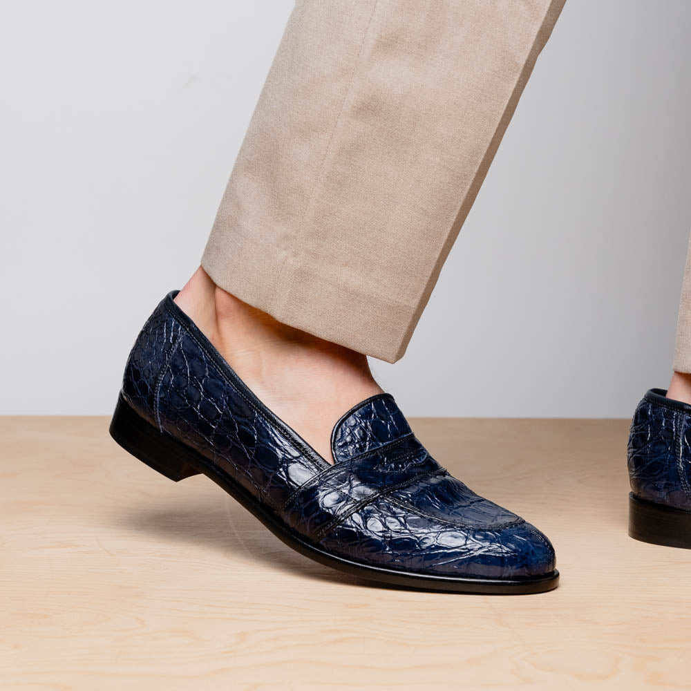 Tuscany Crocodile Penny Loafer in Navy by Zelli Italia