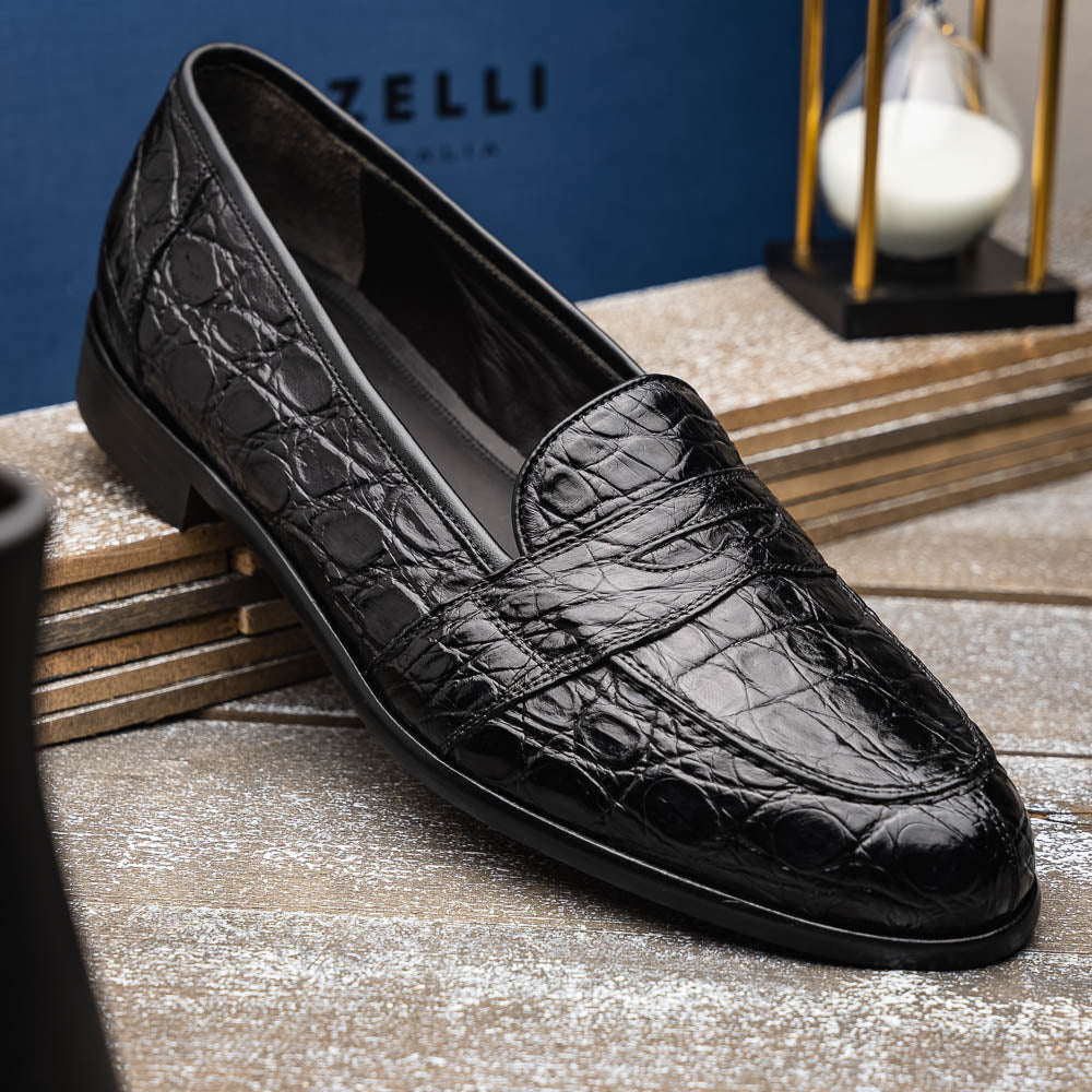 Tuscany Crocodile Penny Loafer in Black by Zelli Italia