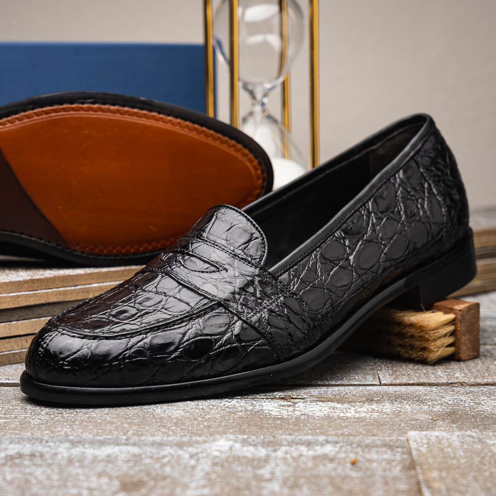 Tuscany Crocodile Penny Loafer in Black by Zelli Italia