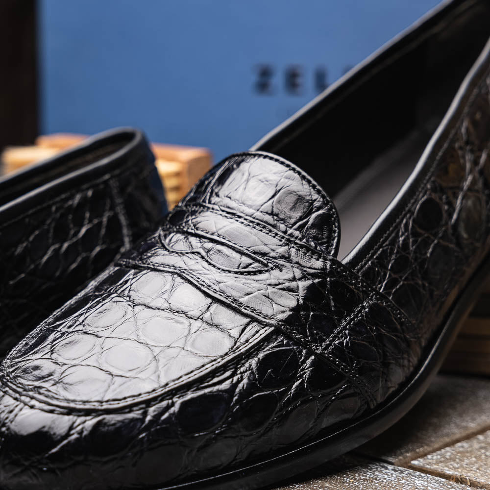 Tuscany Crocodile Penny Loafer in Black by Zelli Italia