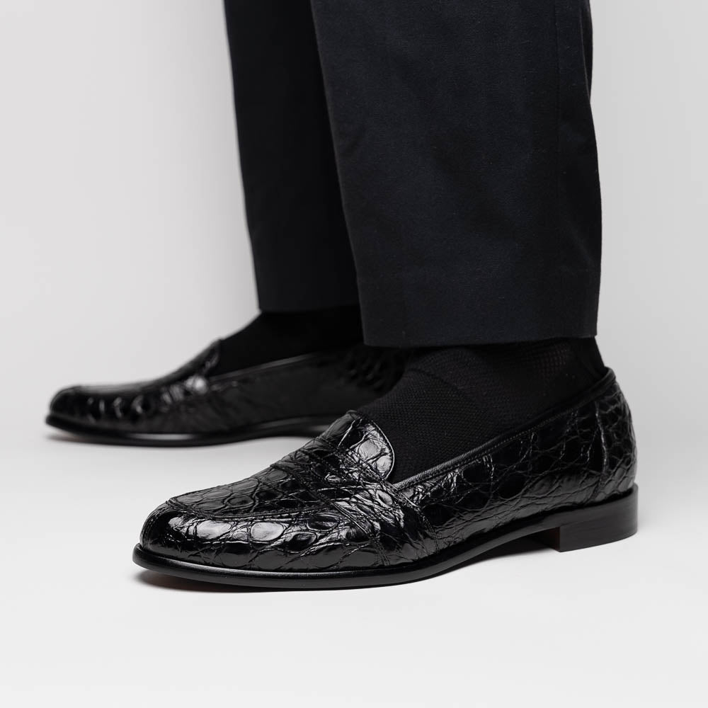 Tuscany Crocodile Penny Loafer in Black by Zelli Italia