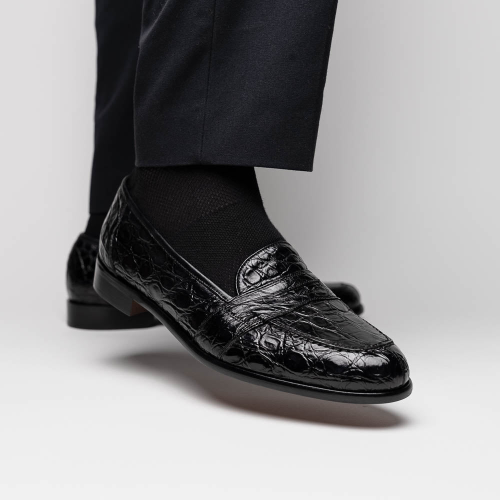 Tuscany Crocodile Penny Loafer in Black by Zelli Italia