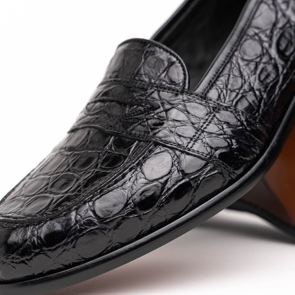 Tuscany Crocodile Penny Loafer in Black by Zelli Italia