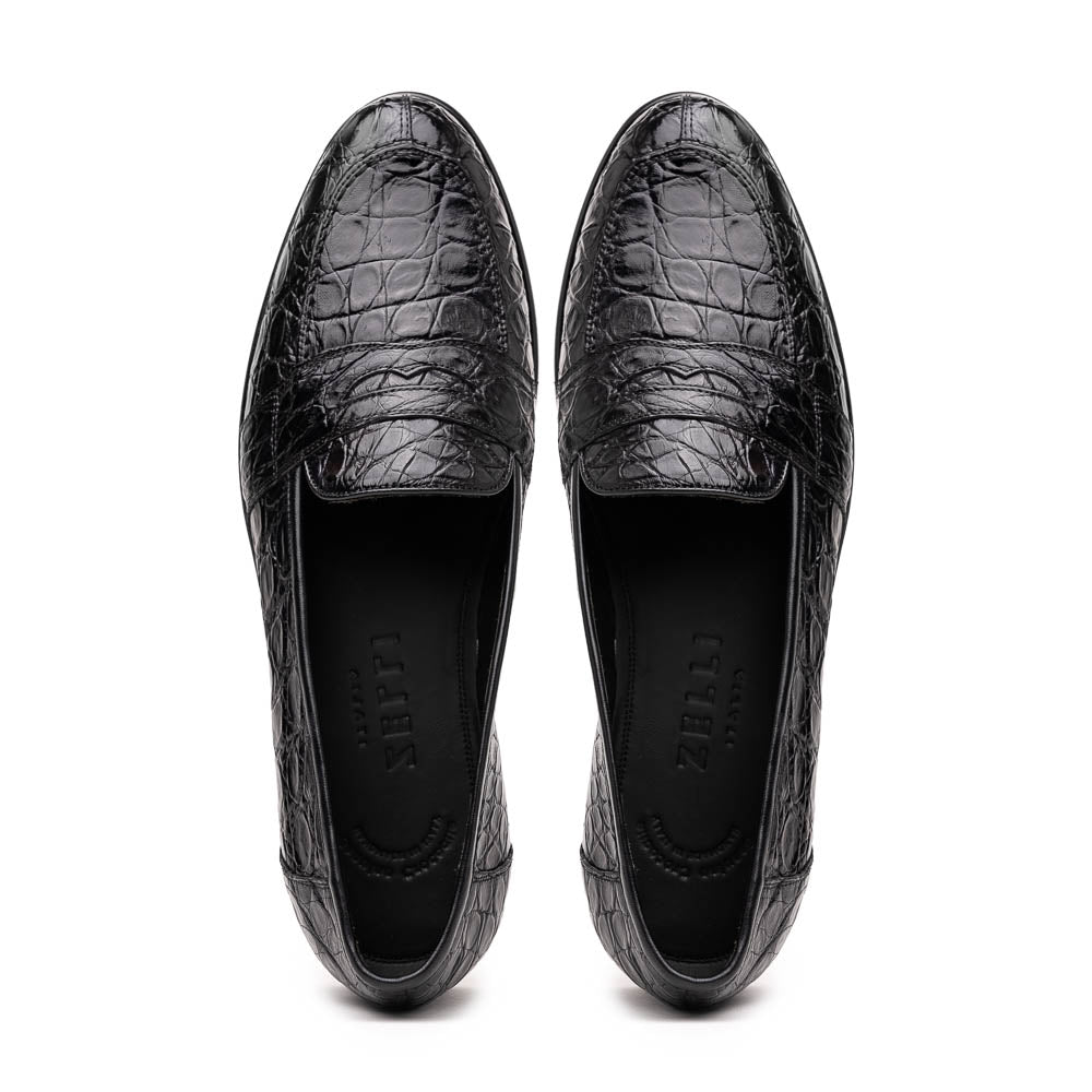 Tuscany Crocodile Penny Loafer in Black by Zelli Italia