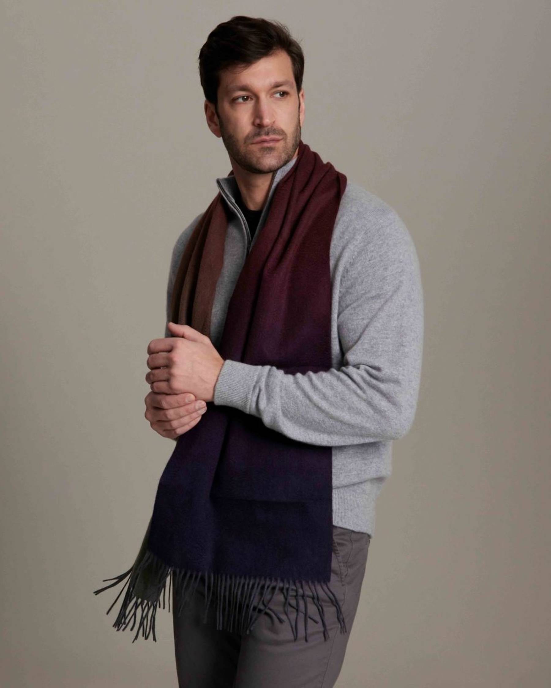 4347 Tri Color 100% Cashmere Tricolor Graduated Ombre Woven Scarf (Choice of Colors)