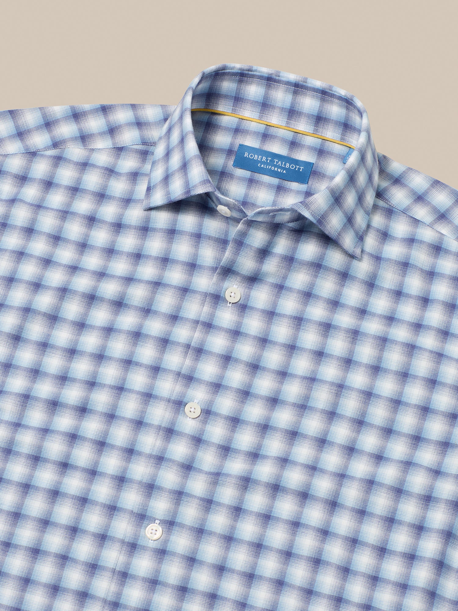 Reynolds Ultra Light Weight Brushed Ombre Plaid Shirt in Blue Multi by Robert Talbott