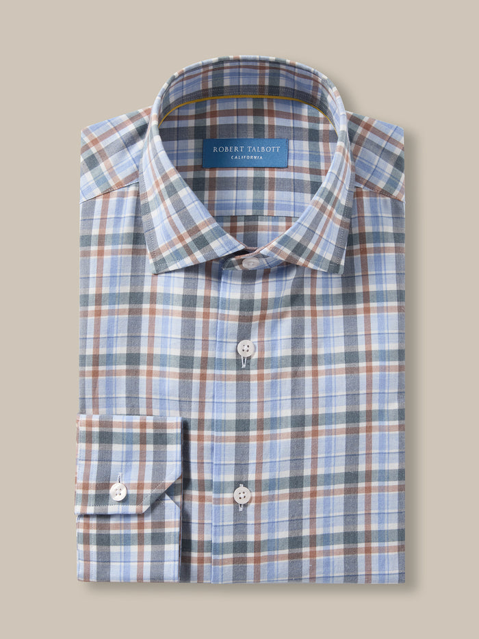 Reynolds Ultra Light Weight Brushed Plaid Shirt in Blue Multi by Robert Talbott