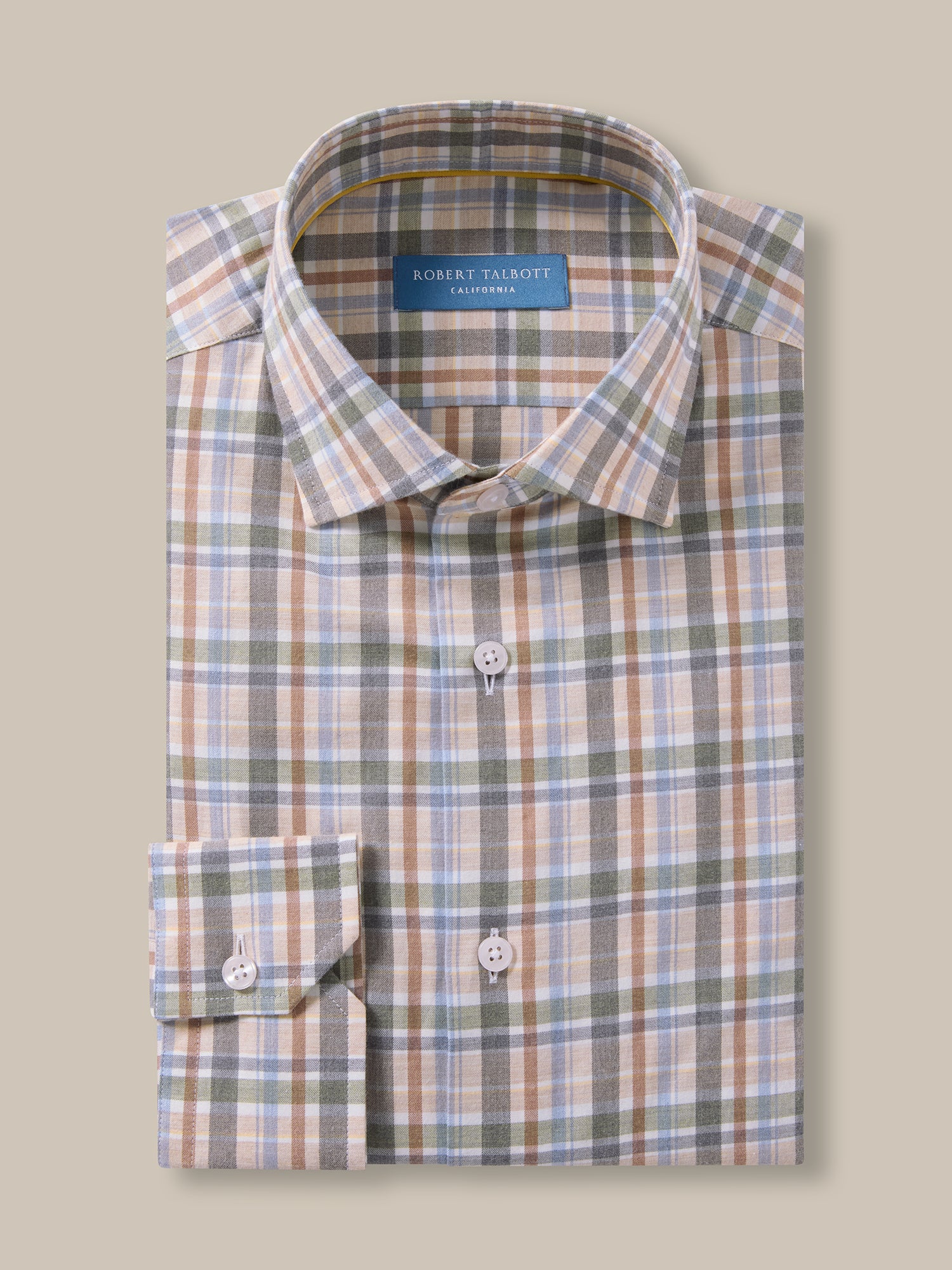 Reynolds Ultra Light Weight Brushed Plaid Shirt in Flax Multi by Robert Talbott
