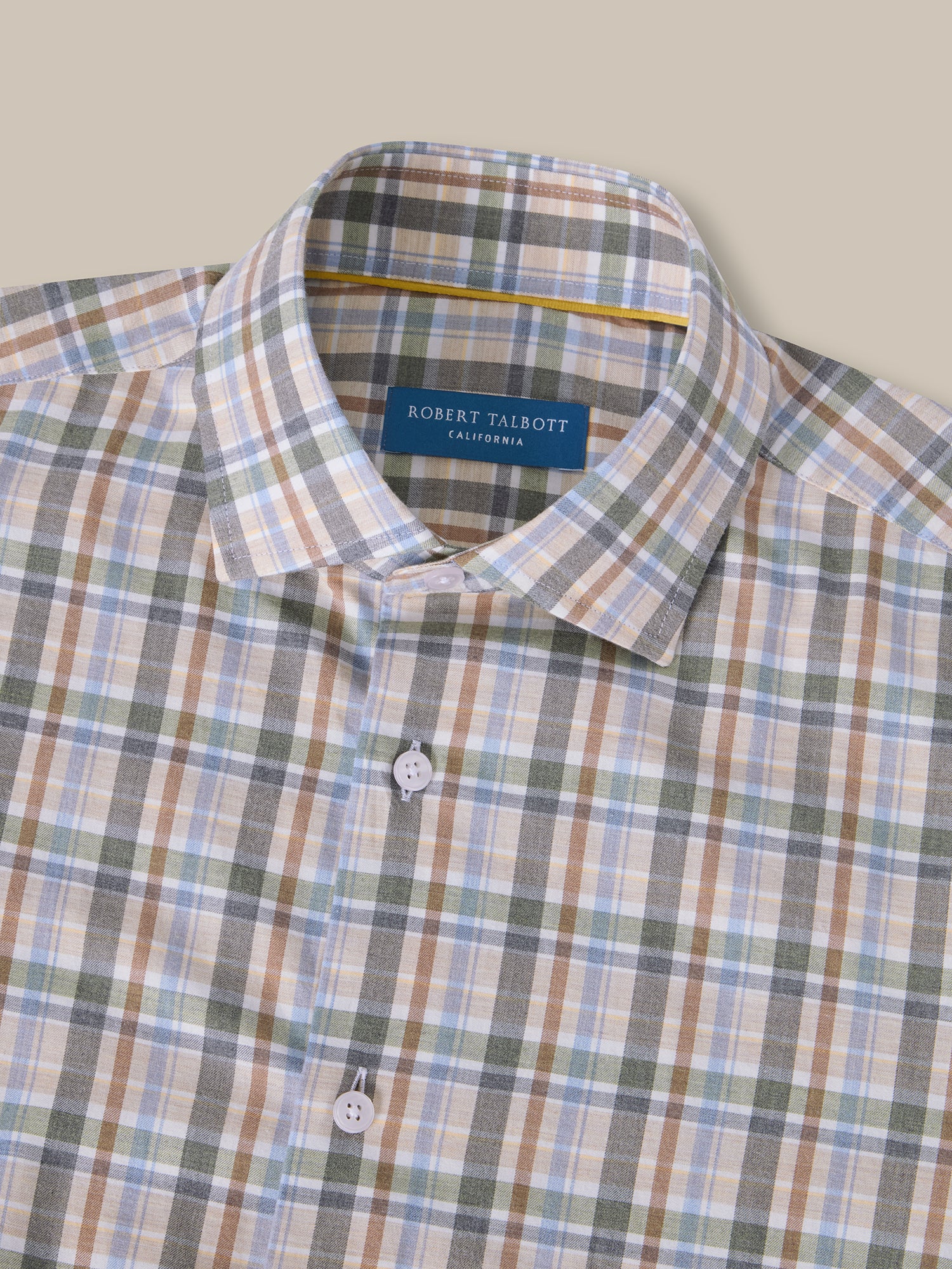 Reynolds Ultra Light Weight Brushed Plaid Shirt in Flax Multi by Robert Talbott