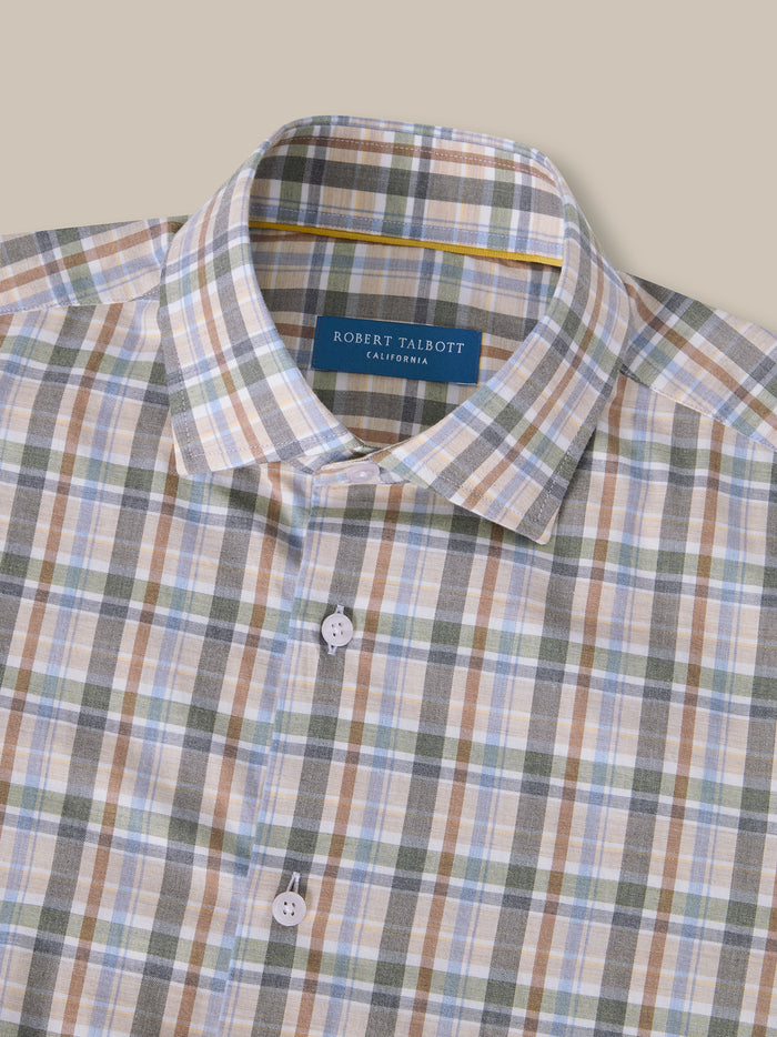 Reynolds Ultra Light Weight Brushed Plaid Shirt in Flax Multi by Robert Talbott